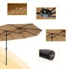 15x9ft Large Double-Sided Rectangular Outdoor Twin Patio Market Umbrella w/Crank-tan