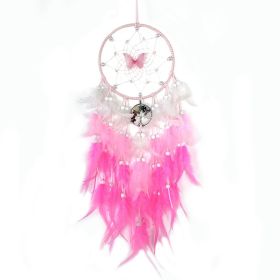 1pc; Fairy Butterfly Dream Catcher Gradient Color Crystal Stone Life Tree Feather Wind Chime Ornament Home Shop Decoration Pendant Finished Product Wi (Color: pink)