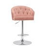 Velvet button bar stool with backrest and footrest, counter height bar chair