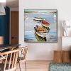 Hand Painted Oil Painting Canoe oil Paintings Nordic Seascape-Hand-Painted- Colorful Boats Oil Painting-Wall Art Handmade- For Home Decoration