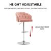 Velvet button bar stool with backrest and footrest, counter height bar chair